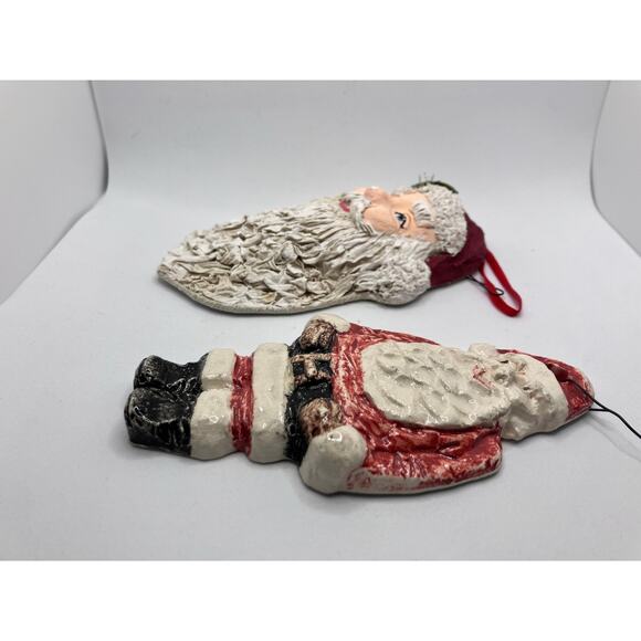 Christmas Lot of 2 Ornaments, Santa Clause, Ceramic, Paper Mache (?), Hook, VTG - Picture 2 of 5